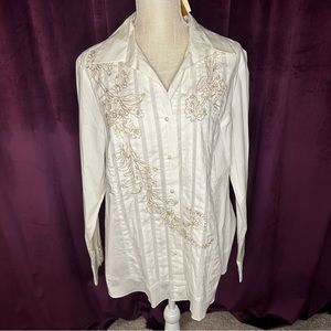 Pearl Snap Embroidered Button Down, Size 1X